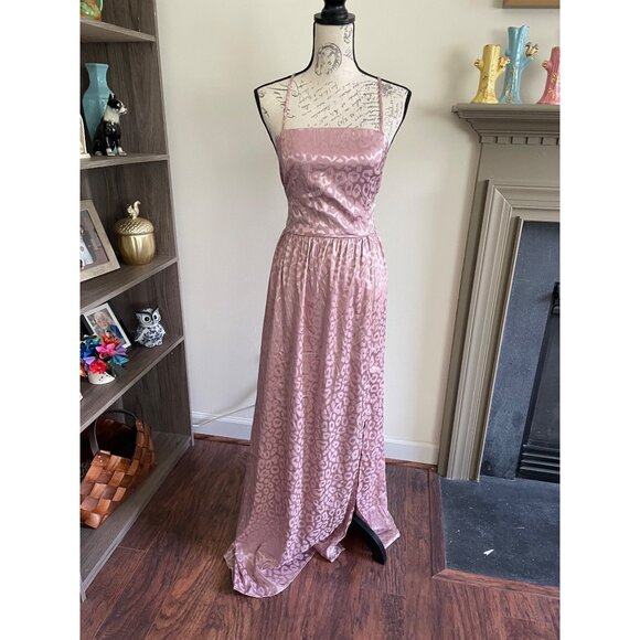 Vine & Love Dress Backless Blush Pink Maxi Length Spaghetti Strap Slit Wrap L - Picture 2 of 10